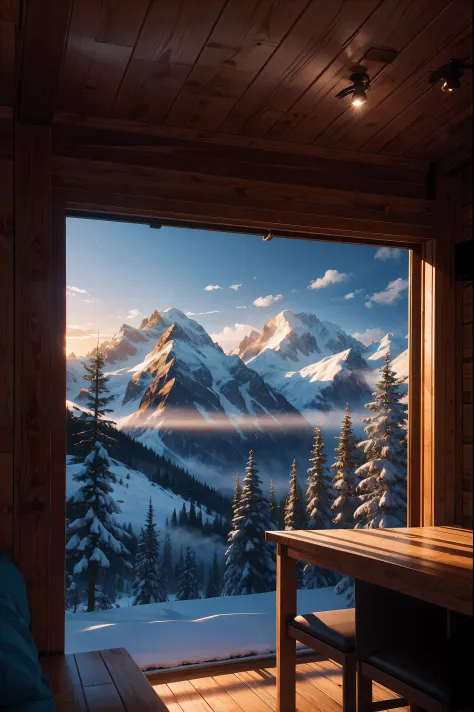 A mountain cabin, volumetric lighting, cinematic lighting