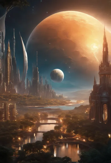 Close-up of a futuristic city with a giant sphere in the middle, Concept -art Destiny, Sci-fi fantasy wallpapers, Beautiful sci-fi art, sci-fiish landscape, Photograph of a Dyson sphere, Hospitalization and high beep, sci fi epic digital art, detailed sci-...