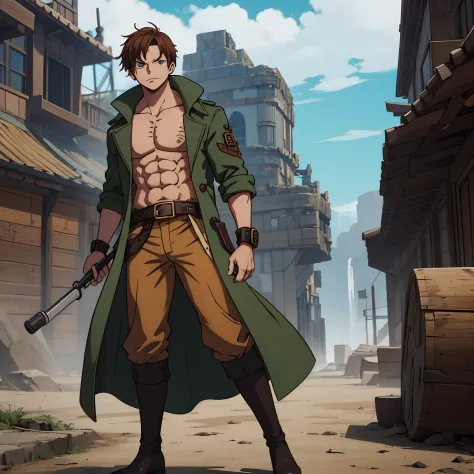 Create a character from One Piece named Zephyr Alden. Zephyr has, tousled brunette hair that falls just above his shoulders. It ...
