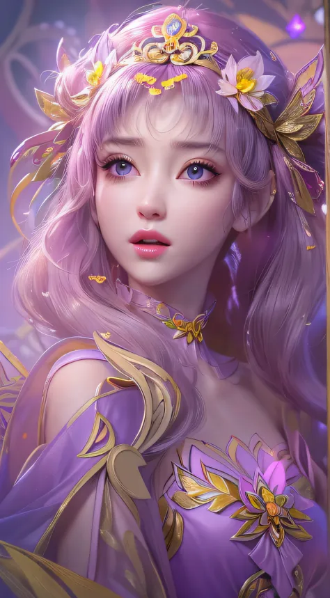 1 20 year old girl, 1 Goddess Athena, Pink Purple Silk Dress, The face of the beautiful goddess Athena without blemish, Delicate...