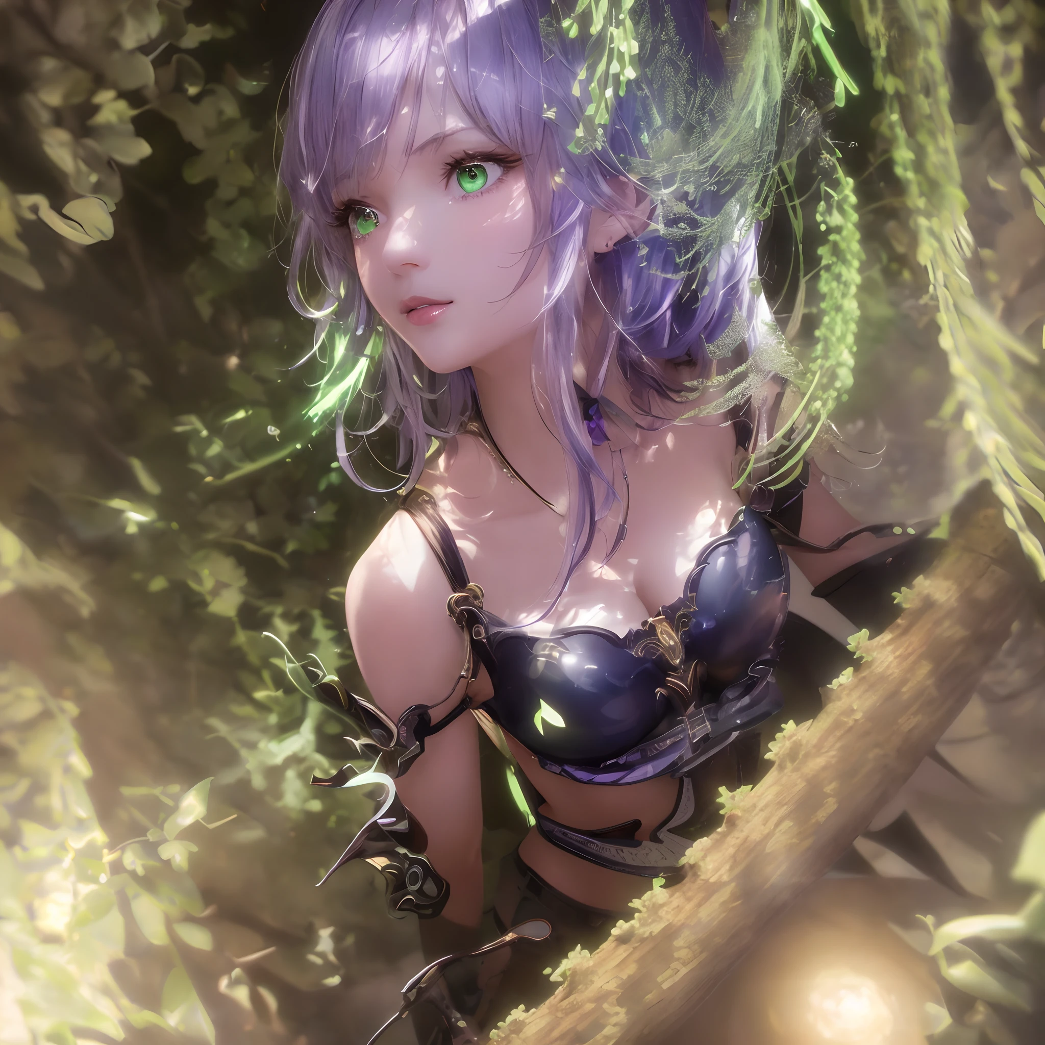 ​masterpiece, top-quality, (the Extremely Detailed CG Unity 8K Wallpapers), (top-quality), (The best illustrations), (Best Shadows), absurderes, Realistic lighting, (abyss), beautiful detailed brilliance, Art by Peter Mohr Bacher, Soft lips, shiny lip, A detailed eye, Light purple hair,green colored eyes,eye glass