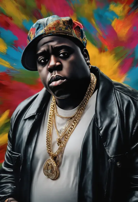 Ultra realistic notorious big singer style pub (No Poster Writing) personnage flyer style 2020 street art portrait
