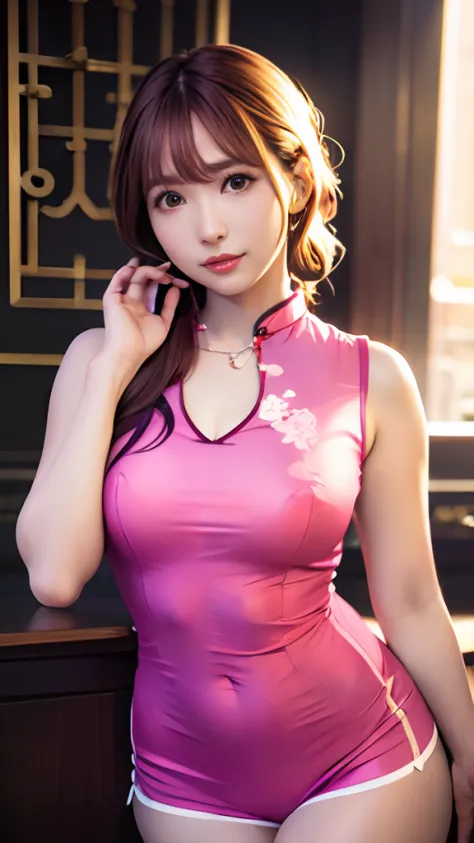 Best Quality, masutepiece, Hi-Res, One girl, (Wearing a short cheongsam,)Large breasts:1.2,You can see the chest,Necklace, Jewel...