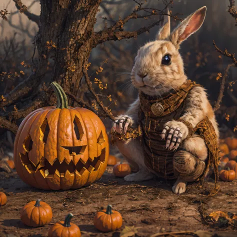 King Rabbit hollow sandalwood material（best qualtiy，8K Pumpkin Bunny King,Masterpiece）When the Rabbit Skeleton Pumpkin appears，O...