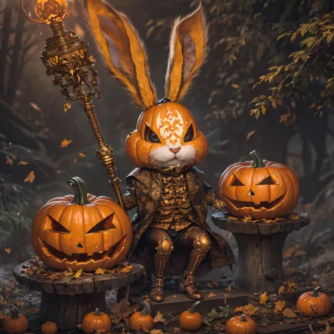 King Rabbit hollow sandalwood material（best qualtiy，8K Pumpkin Bunny King,Masterpiece）When the Rabbit Skeleton Pumpkin appears，O...