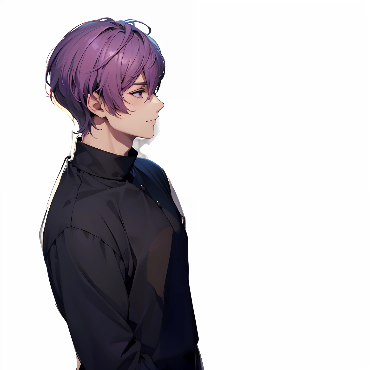 Anime guy with purple hair and black shirt and tie - SeaArt AI