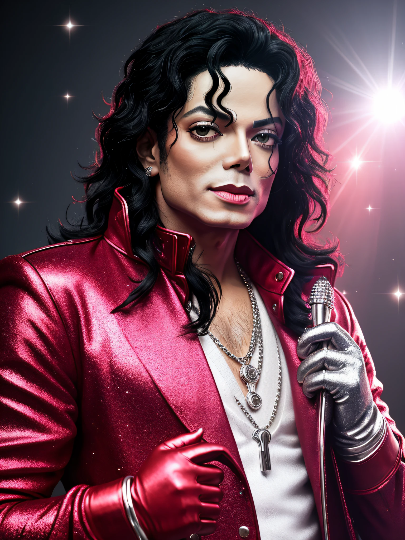 Michael Jackson, com uma jacketa vermelha, With a glitter silver ...