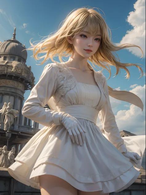 ((masterpiece,best quality)),1girl,solo, (((chisato nishikigi))), short hair, light yellow hair, solo, dress, detail eyes, looki...