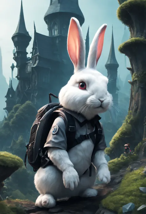 Future Crossing Rabbit，Bunny backpack，Magic Rabbit，Climb dangerous peaks，Explore the Gothic Ghost Garden，Rabbit crossing，Futuristic rabbit，High-tech scene，There is a world of magic