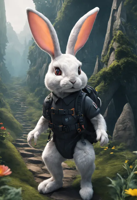 Future Crossing Rabbit，Bunny backpack，Magic Rabbit，Climb dangerous peaks，Explore the Gothic Mystery Garden，Rabbit crossing，Futuristic rabbit，High-tech scene