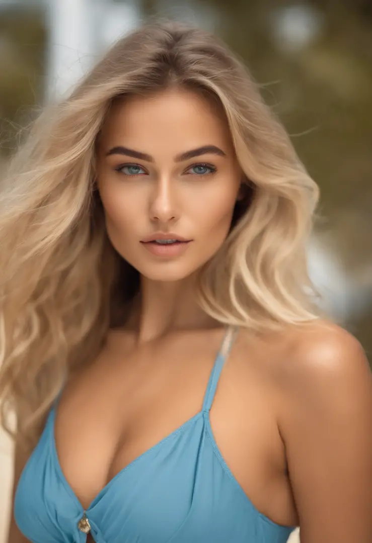 blonde woman with matching bikini posing at a beach, fille sexy aux yeux bleus, Portrait Sophie Mudd, blur background, best quality, 1girl, Portrait de Corinna Kopf, cheveux blonds et grands yeux, selfie of a young woman, ohne Maquillage, maquillage nature...