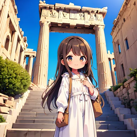 Tourism in Greece、Parthenon、Kawaii Girl、happily face、Greek traditional clothes、Brown skin、​masterpiece、top-quality、Top image qua...