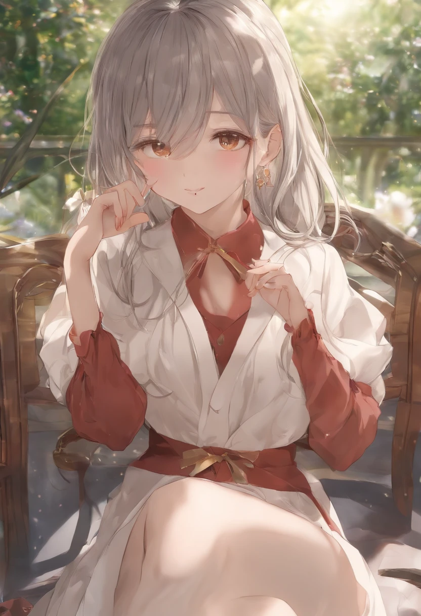 Anime girl sitting on a bench with her legs crossed - SeaArt AI