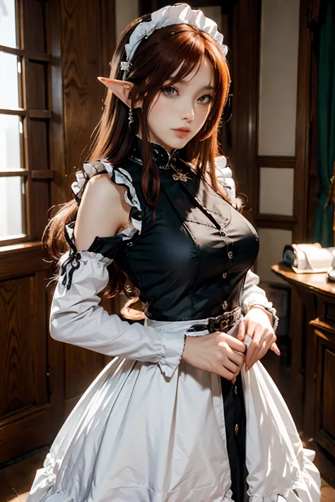 The woman, (European Citizenship: 1.2) In a black and white outfit posing for a photo, maiden! Dress, Anime Girl Cosplay, anime ...