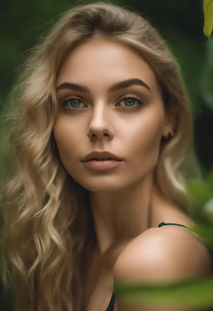 Green tank top, fille sexy aux yeux vert, Portrait Sophie Mudd, Portrait de Corinna Kopf, portrait de Charly Jordan, cheveux blonds et grands yeux, selfie of a young woman, ohne Maquillage, Natural make-up with piercing black eyes, Look directly into the c...