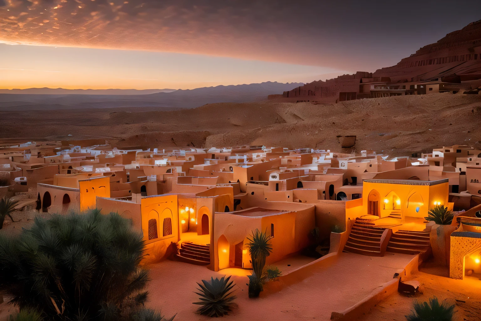 Moroccan landscape, cinematic lighting, depth of field, bokeh, realism, photorealistic, hyperrealism, professional photography, uhd, dslr, hdr