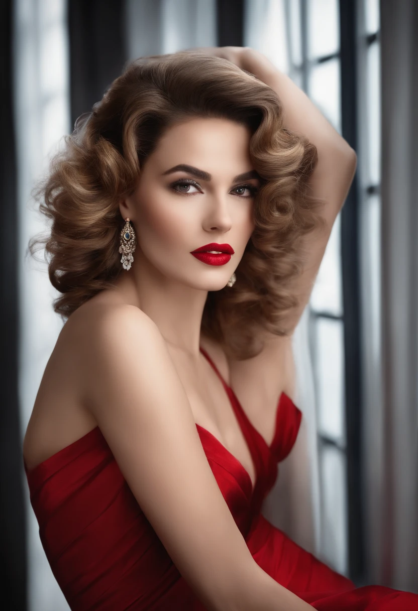 A Stunning Woman Wearing An Elegant Red Dress In A Style Reminiscent Of Classic Cinema Divas 9888