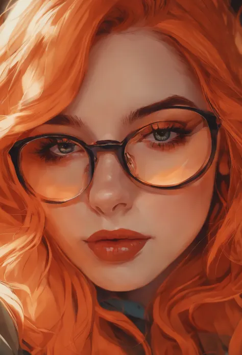 Girl with orange hair and glasses sucking on a penis