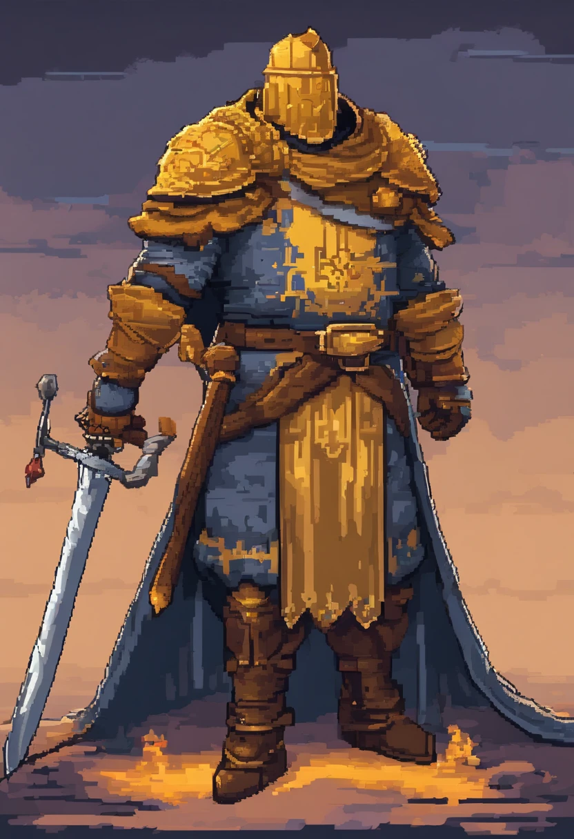 (character design,dark souls,2D)orge,best quality,ultra-detailed,professional,portraits,sharp focus,physically-based rendering,vivid colors,HDR,studio lighting,bokeh,detailed facial features,epic medieval armor,strong and fat physique,evocative and dynamic poses,positive backgrounds,happy color palette,exquisite attention to detail,yellow skin