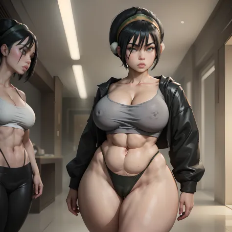 retrato (Solitario (Toph) 1woman 1Girls Big Breasts Big Thighs Big Thighs Black Hair Black Hair Black Hair Black Hair Crop Top Crop Top Curvy Curvy Curvy Curved Jacket Female Figure Curvy Hips Curvy Thighs Curvy Thighs Earmuffs Feminine Focus Jacket Single...
