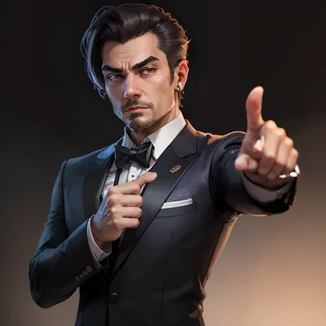 stern face　identification　Wearing a suit　Formal　Pointing finger