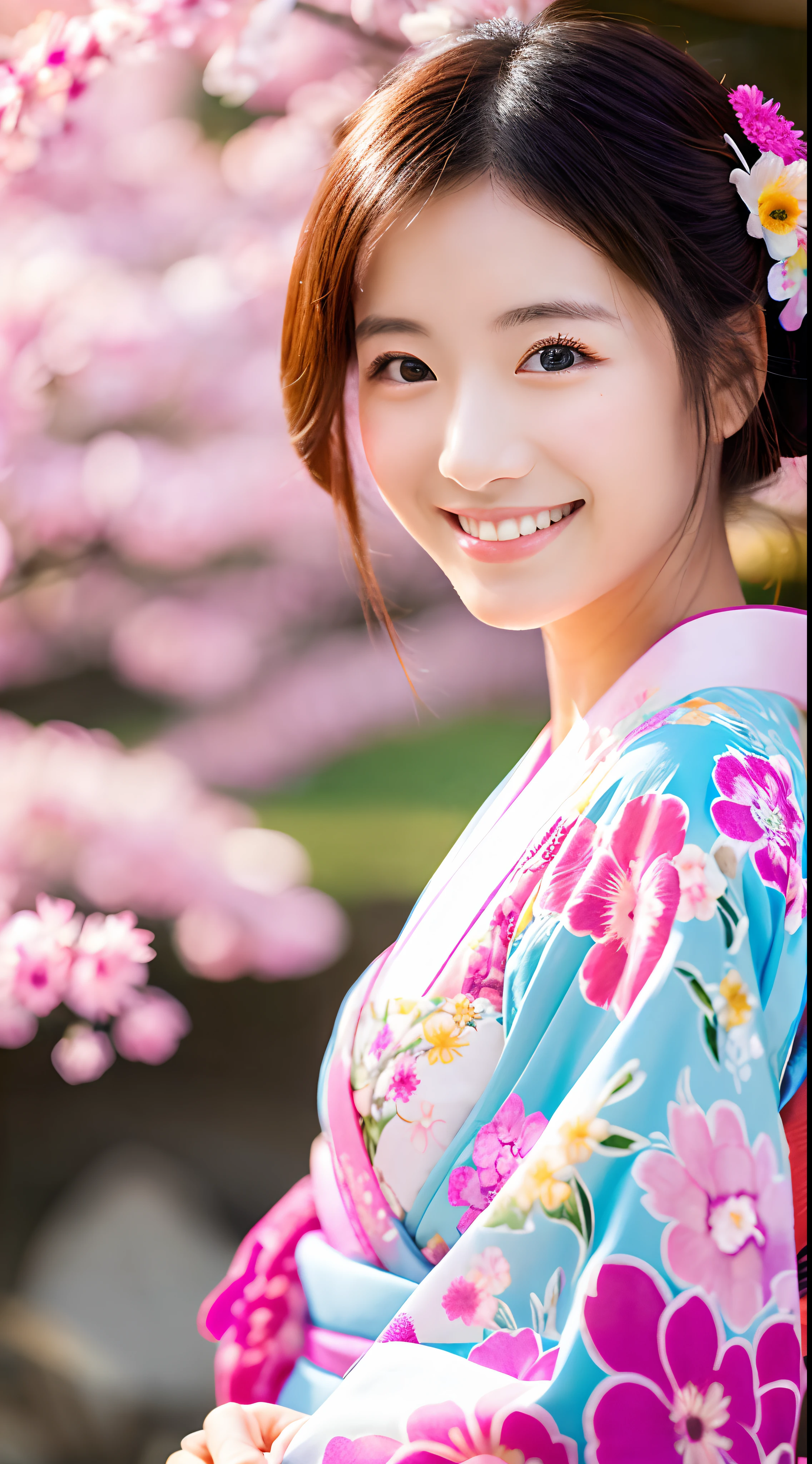 красивый пейзаж、Максимальное разрешение 、Превосходная красота、Японский стиль、яркий、красочный、высокое качество、улыбающееся лицо、кимоно、не понятно、розовое кимоно、