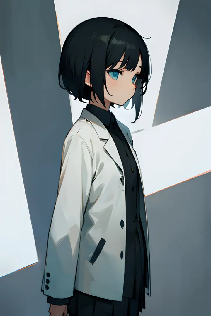 anime girl, short black hair, no uniform,