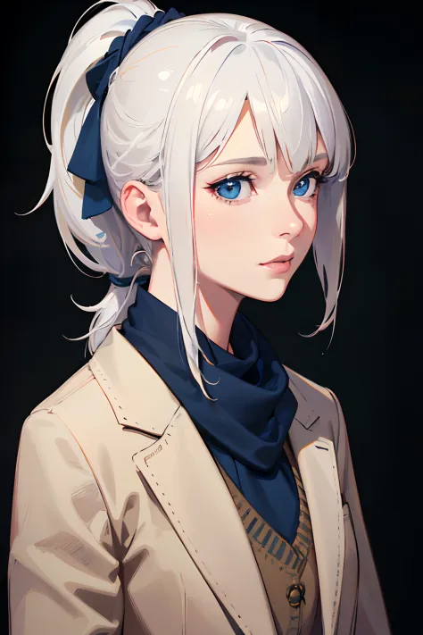 (best quality,4k,highres,masterpiece:1.2),ultra-detailed,(realistic,photorealistic:1.37),white-haired woman,short hair with a po...