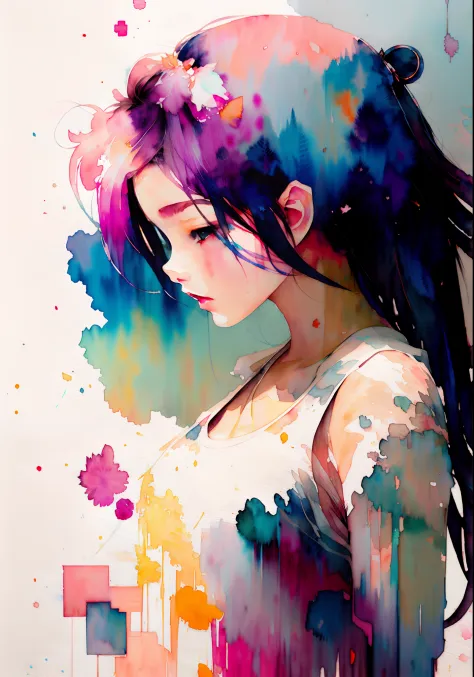wtrcolor style, (girl) digital art, official art, blowin' in the wind, masterpiece, beautiful, (((watercolor)), paint splatter, ...