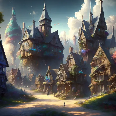 dreamlikeart iridescent fantasy town