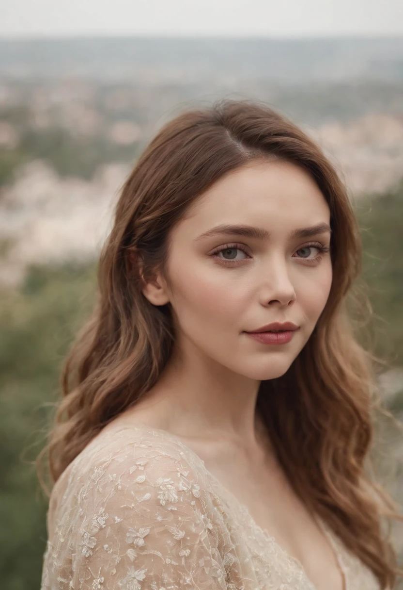 A woman with long hair wearing a white dress and a tia - SeaArt AI