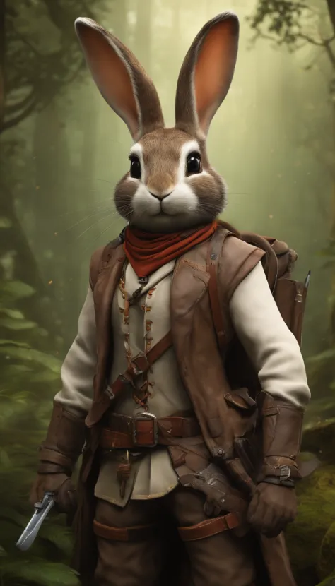 Anthropomorphic, Adventurous bunny, goggles, Rabbit head and rabbit tail, Dressed in an explorer's suit, Features Tomb Raider and Assassin's Creed-inspired costume designs and intricate costume details,Warhammer fantasy RPG roadman adventurer's outfit and ...