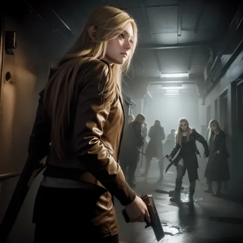 beautiful face, long blonde hair, glare expression, detailed, by unreal engine