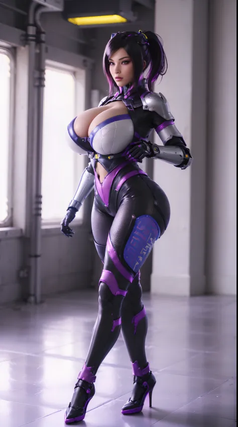 (NSWF:1.7), (1GIRL,SOLO:2), (super detailed face), ((BIG BUTTOCKS, HUGE BREASTS:1.5)), (CLEAVAGE TOP:1.5), (MUSCLE ABS FEMALE:1.4), (MECHA GUARD ARM:1.4), ((WEAR MAGENTA BLUE OVERWATCH MECHANICAL ARMOR CROPTOP, BLACK MECHANICAL SKINTIGHT SUIT PANTS, MECHA ...