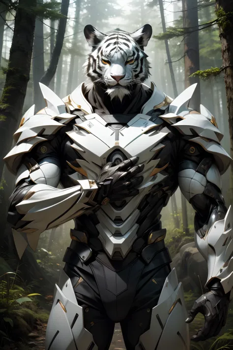 Beisteman、White Tiger Man、Adult Male、Slender Macho Body、The whole body is covered with hairs.、Forest landscape and steppe、