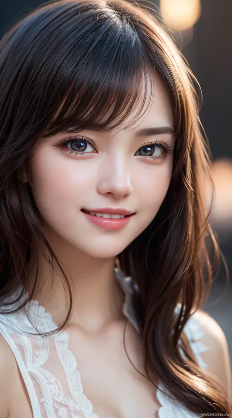 (1girl), Solo, Extremely cute, Amazing face and eyes, (Beautiful lovely smile), (extremely detailed beautiful face), bright shiny lips, (Best Quality:1.4), (Ultra-detailed), (A hyper-realistic, Photorealsitic:1.37), Beautiful fair skin, (Soft and squishy),...