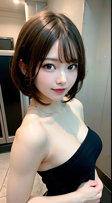 (8K, Raw photo:1.2),Detailed face and eyes,Best Quality, 超A high resolution, Highly detailed ,intricate detailes ,masutepiece ,Cute Girl , Soft cinematic light, Hyper-detailing,Sharp Focus, High quality,a blond, bob cuts,Bob Hair, tits out, Highkick　piece ...