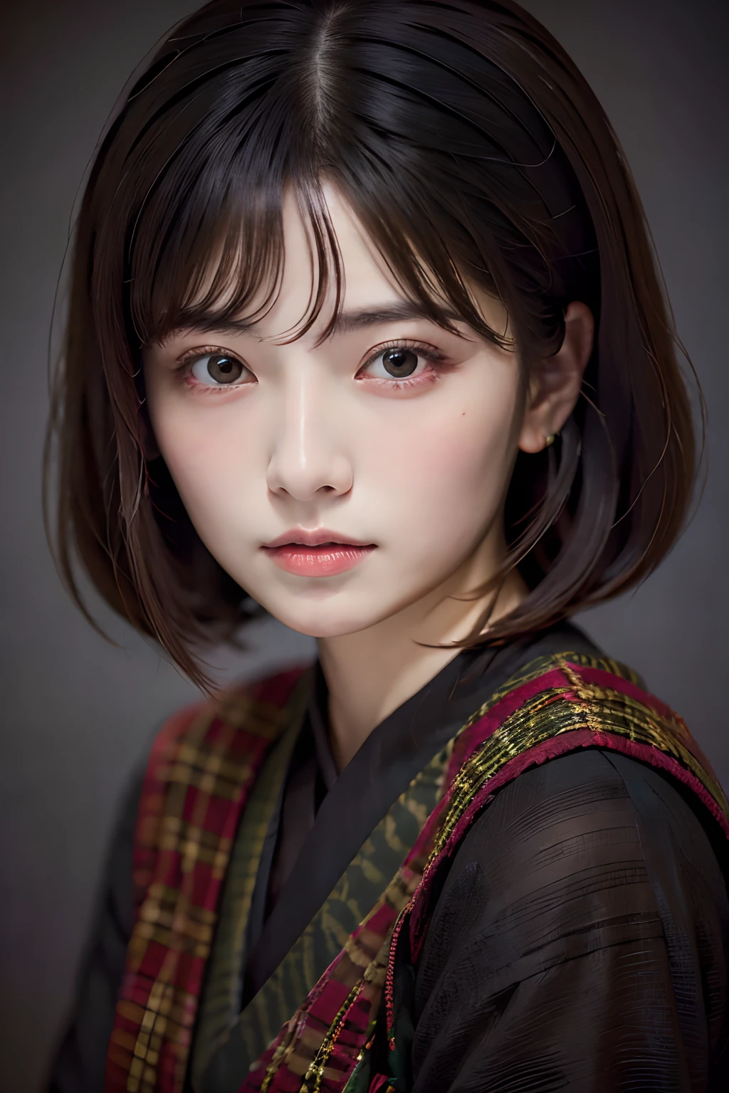 (Portrait, High resolution:1.2), Ultra-detailed, Vivid colors, Studio Lighting, black straight bob hair, A Japanese Lady, Beautiful, Hogwarts Cosplay