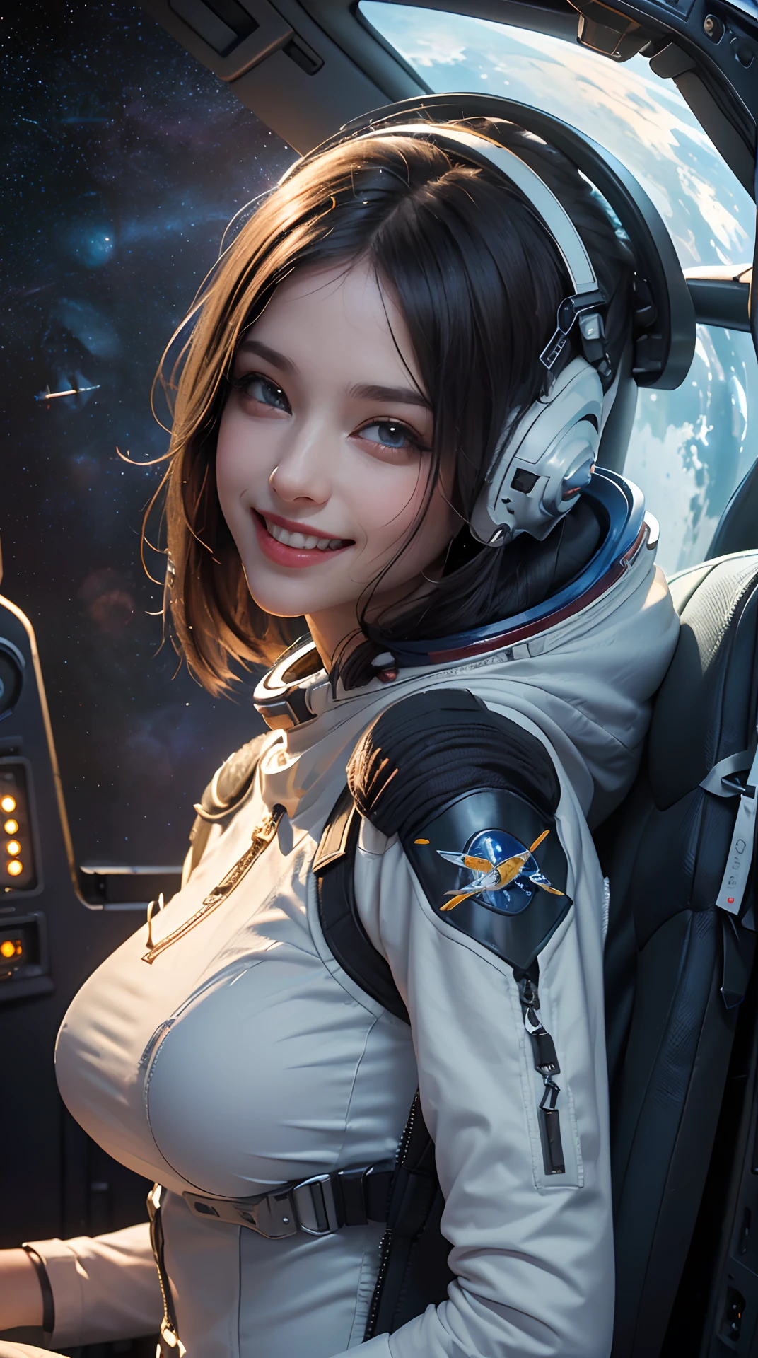 Arafed woman in a space suit sitting in a space station - SeaArt AI