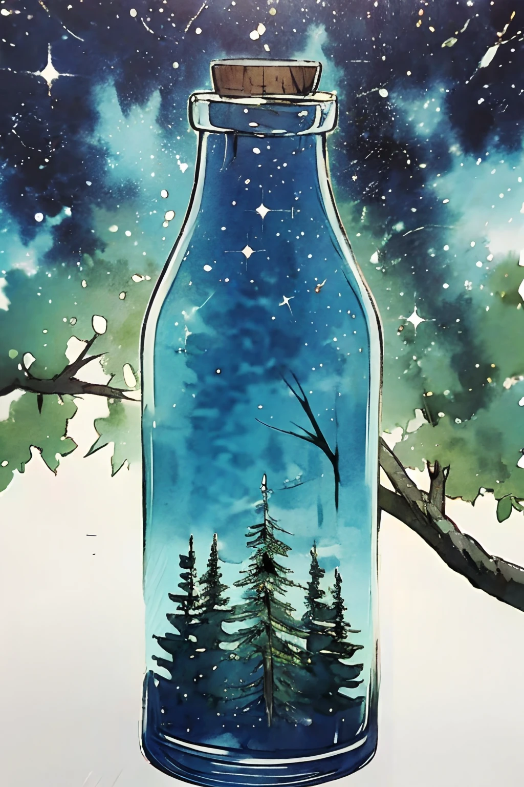 bottle,View in a bottle，forest,tree