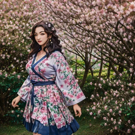 Impacto Genshin, Kamisato Ayaka Caminhando, sakura trees, flor de cerejeira, segurando guarda-chuva, Beautiful, Highly detailed ...