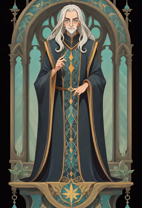 1 Harry Potter, Full body standing painting, (((独奏))), Clear facial features, Simple line design, ((tarot card background, symme...