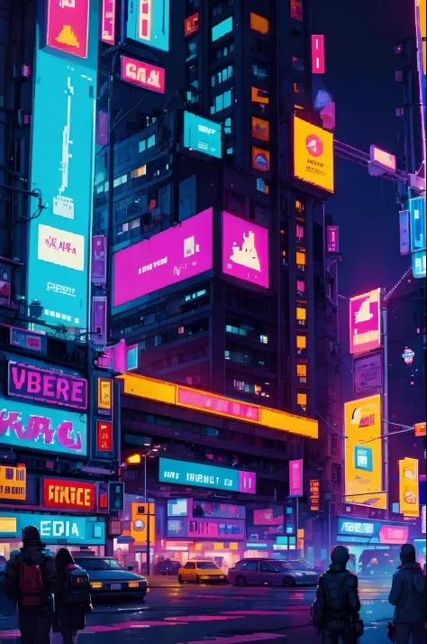 Pixel Art cidade noturna, de noite, neon. cyberpunk