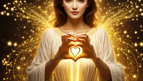 Deusa Dourada Freyer, Deusa Majestosa do Amor e da Magia, Your hands glow with mysterious power.Her hands glow warm and enchanti...