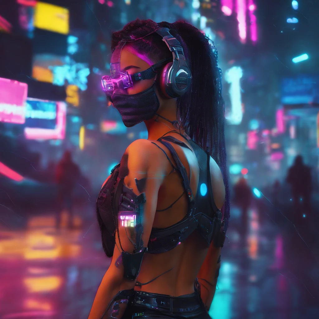 Cyber girl in a futuristic city at night - SeaArt AI