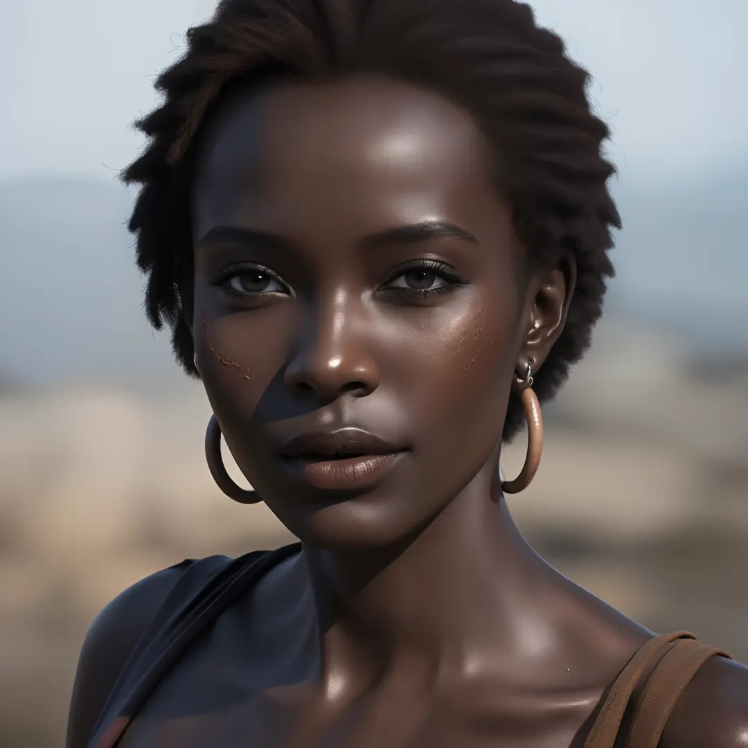 Masterpiece photo portrait of a slender body African woman, Ruines de la ville, (very detailed skin:1.2), 8K UHD, DSLR, lighting...