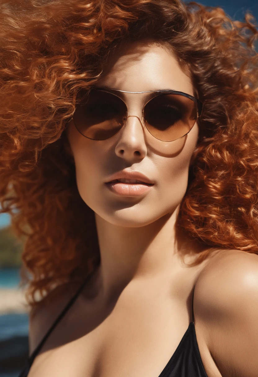 A close up of a woman with a very large afro wearing sunglasses - SeaArt AI