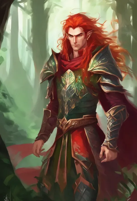 wholesome picture of a high elf male with crimson red hair in a ...