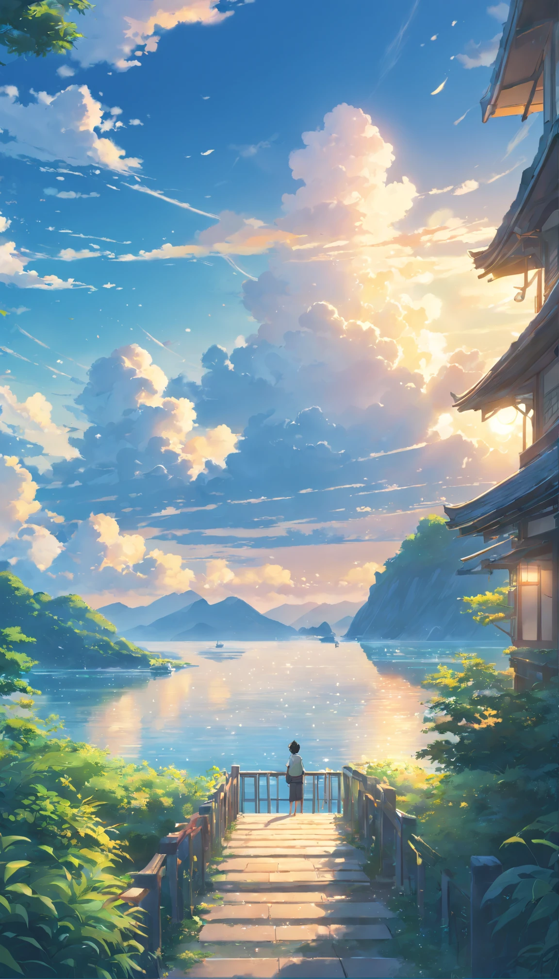 (high quality, masterpiece:1.2), (movie stills), (19-year-old man) sitting on the clouds above the sea, (dream-like atmosphere), (detailed clouds and water), (realistic, photorealistic:1.37), (vibrant colors), (soft lighting), (gentle breeze), (serene expression), (magical scenery), (ethereal landscape), (distant horizon), (transcendent mood), (golden sunlight), (subtle reflections), (impeccable composition), (dynamic perspective), (floating sensation), (peaceful ambiance), (fantasy elements), (harmonious color palette), (silhouette of distant islands), (whimsical details), (sublime tranquility), (hidden secrets), (subtle textures), (immersive experience), (fine art aesthetics), (captivating atmosphere), (magical realism), (awe-inspiring), (unforgettable), (eternal beauty).