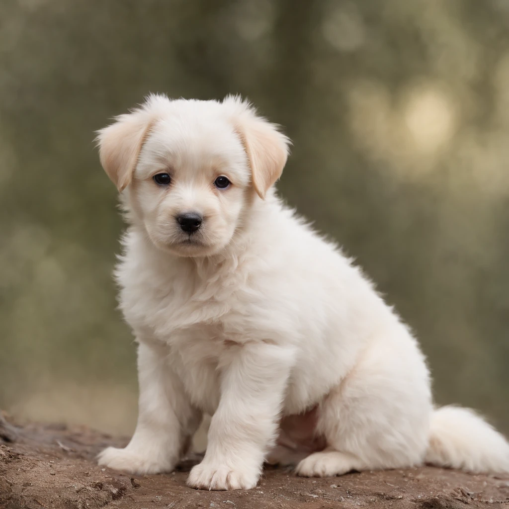 Araffe puppy sitting on a rock in the woods - SeaArt AI